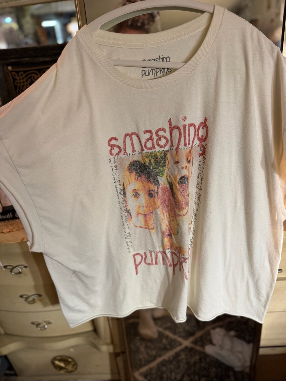 Smashing Pumpkins Cream Graphic Tee - Women's Short Sleeve Semi Cropped